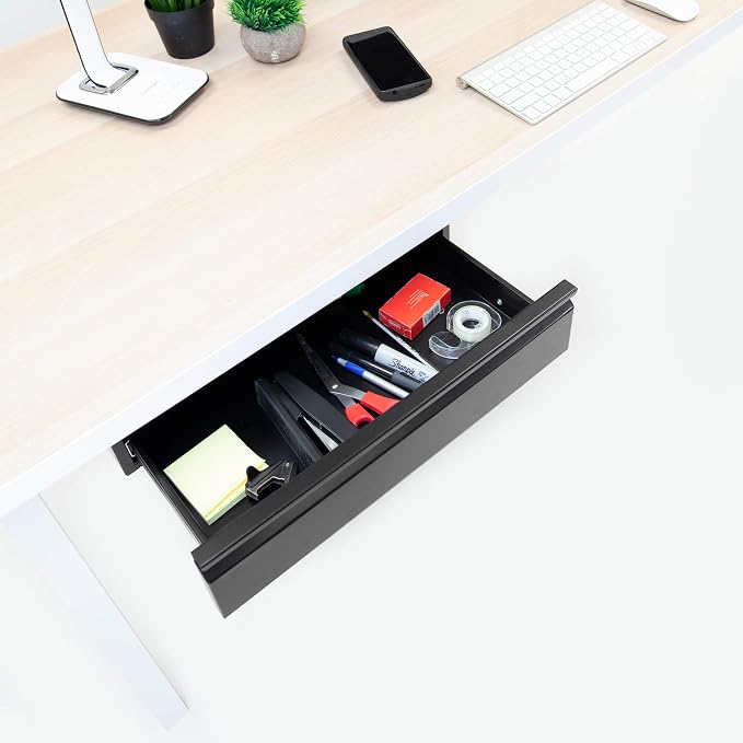Mount-It! Under Desk Pull-Out Drawer, Heavy-Duty Steel Under Table Slide-Out Storage Organizer, Smooth Glide Track, Fits Desks Over 0.71″ Thick, 11 lb Capacity