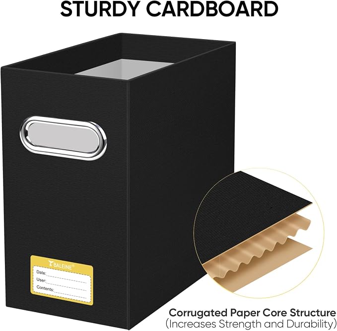 BALEINE 2PK File Organizer Box, Cardboard File Folder Organizer with Handle | Strong Corrugated Paper Core, Label Stickers for Identification, Hanging File Folder Organizer, Home Office Document Storage