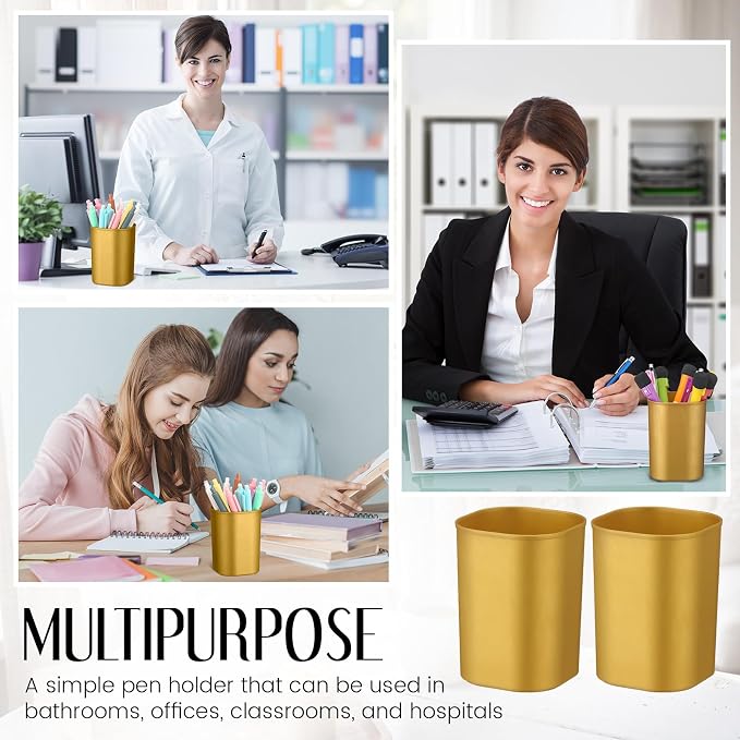 50 Pack Pen Holder Pen Cups for Desk Organizers and Storage Stationery Plastic Matte Pencil Holder Cups Ins Style Transparent for Office School Supplies (Gold)