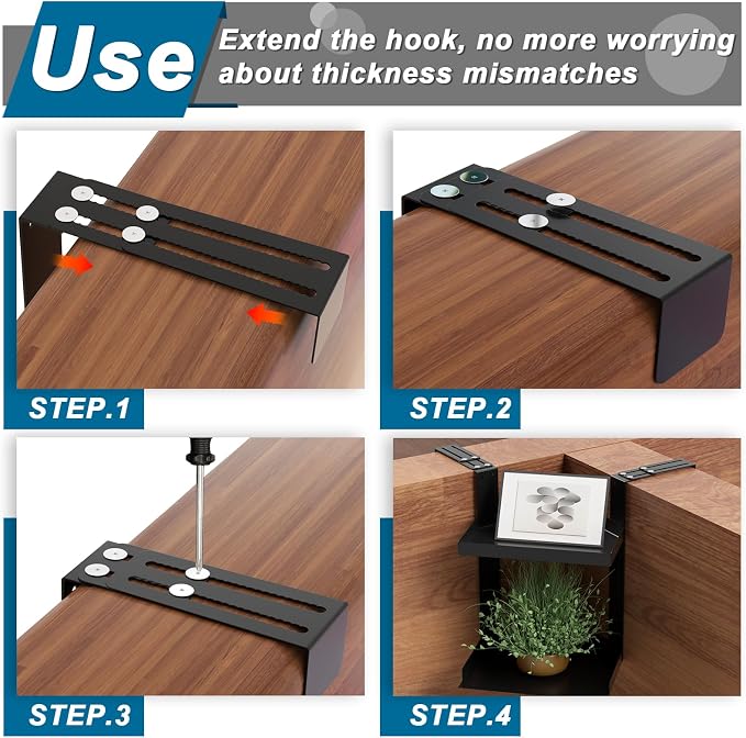 6 Pcs Cubicle Shelf Hanger Extenders for Office Desk Width Extension Black | Metal Cubicle Storage Hangers Expanders for Office Organization, Workstation Shelf Extension
