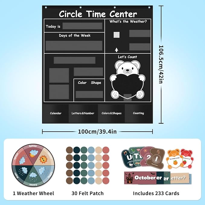 Boczif Circle Time Learning Center Pocket Chart for Classroom(Black)