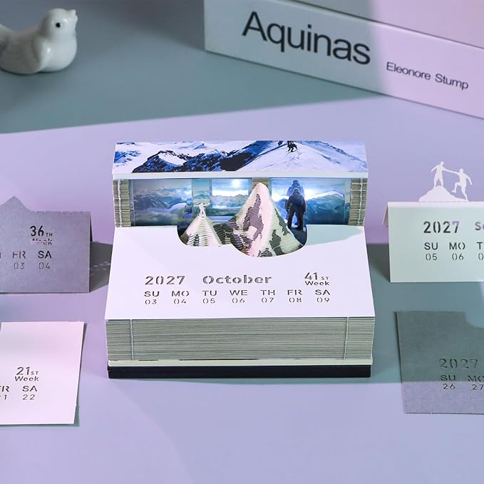 3D Time Piece Calendar, 2027 Desk Calendar With LED Light, 3d Tree Memo Pad Creative Desk Calendar, Christmas Gift for Colleague Friend, Desktop Decoration (Mount Everest)