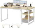 54 in Computer Desk with Drawer, 1" Thick Reversible Office Desk | Large Modern Writing Table with Storage Shelves, Heavy Duty Industrial Executive Desk for Home Bedroom Study Work