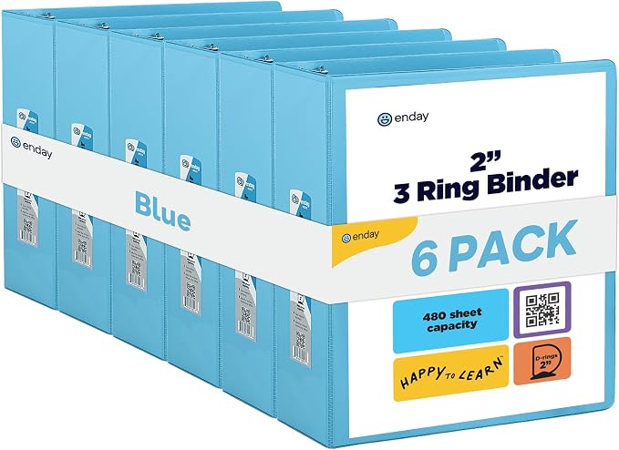 Enday 2 inch 3 Ring Binder (6 Pack - Blue) Binder 2 inch with Clear View Cover and 2 Inside Pocket - for Letter Size 8.5 x 11'' Paper, Ideal for School Supplies, Office, and Home