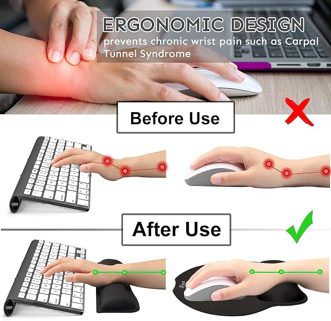 iFine Upgrade Enlarged Superfine Fibre Soft Smooth Memory Foam Ergonomic Mouse Pad & Keyboard Wrist Rest for Desktop Laptop Mac Gaming Office School or Home for Stress Free Typing (Black with Coaster)