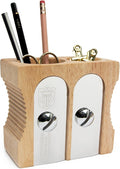 Suck UK Pen Holder - Wooden Pencil Sharpener - Stationary Organiser - Desk Tidy - Quirky Office Desk Accessories - Funny Pencil Pot - Novelty Pen Holder - Vintage Teacher Gifts For Men - Double