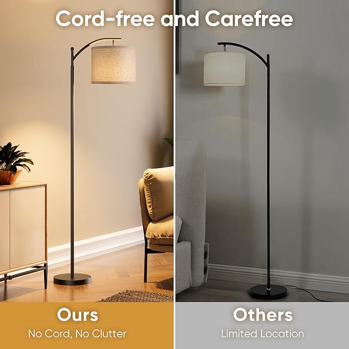 Battery Operated Floor Lamp, RGB Dimmable Cordless Standing Lamp with Remote Control for Living Room, Tall Floor Lamp for Bedroom -Black