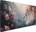 Cute Floral Aesthetic Azalea Gaming Mouse Pad, Ink Blue Red Dreamy Desk Mat with Anti-Slip Base & Stitched Edges,35.4" x 15.7" in Table Mat for Computer Desktop, Beautiful Workstation Decor