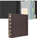 Ospelelf Vintage 3 Ring Binder 2 Inch, Leather D Ring Binder with Pockets and 5 Tab Dividers, Hardback Book Style Document Organizer Fits Letter Size for Home and Office Brown