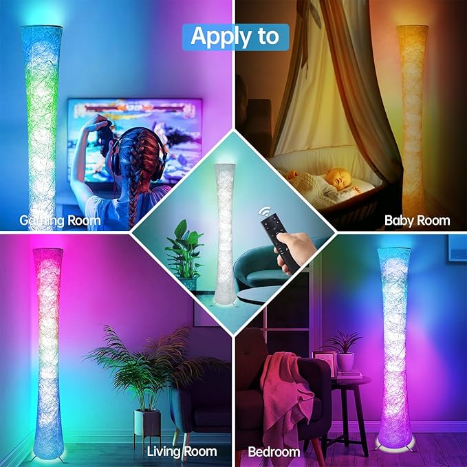 2 Pcs Floor Lamp, 61'' Smart RGB LED Corner Lamp with Music Sync and 16 Million DIY Colors, 3 Color Temperature, APP & Remote Control, Color Changing Standing Floor Lamp for Bedroom Living Room