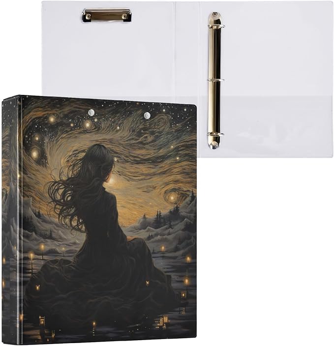 Custom 3 Ring Binder Goddess Starry Sky 1.5" Round Ring Binders Personalized Name View Binder with 200 Sheet for Women Men Office Kids School Supplies, 1 Pack