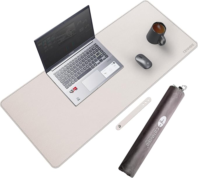 CENNBIE 35.5" x 16" Leather Desk Mat,Computer Mouse Pad for Office(Cream) | Premium Stitched Edges Resist Wear. Waterproof, Non-Slip & Easy To Clean. Protects Desk From Scratches. For Office & Home.