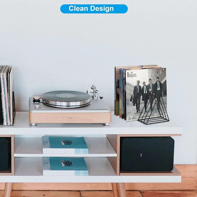 Vinyl Record Holder Storage, 9 Slot Metal Magazine Book Album Display Rack, Stylish Triangle Desktop File Sorter Organizer for Home Office, Black