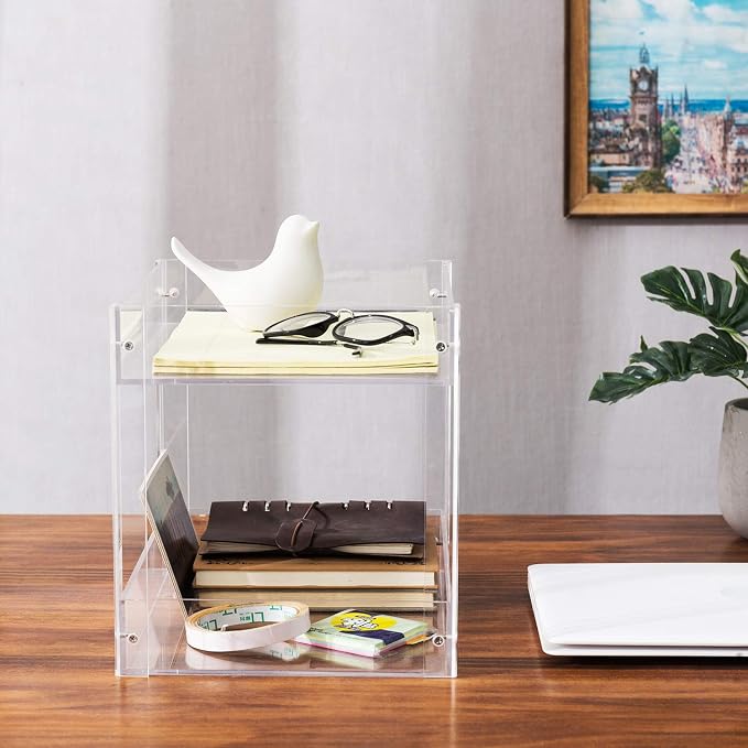 MyGift 2-Tier Premium Clear Acrylic Desk Letter Tray Organizer, A4 Size 2 Tier Document Organizer Desktop File Paper Holder Rack for Home and Office