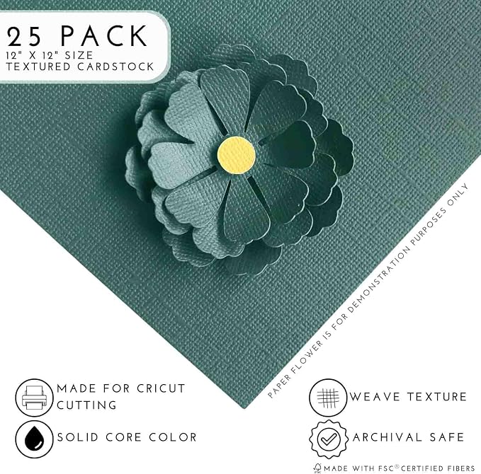 ASPEN GREEN—12x12 Textured Cardstock | 80lb Textured Green Scrapbook Paper | Premium Cardstock for Cricut Cutting | 25 Sheets