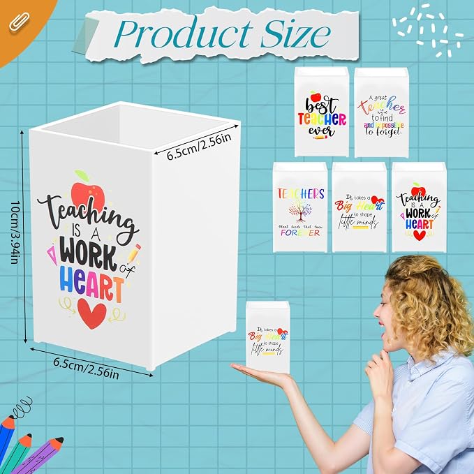 Cholemy 10 Pack Teacher Appreciation Gifts Bulk Pencil Holders Acrylic Pen Holder Desk Organizer Pencil Cup Containers for School Office Home Supplies Christmas Teacher Gifts(White)