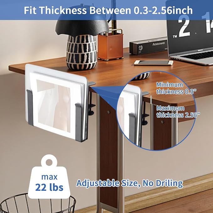 LUKETURE Adjustable Side Laptop Mount, No Drill Laptop Holder, Under Desk Storage, Clamp-On Laptops Stands, Desk Side Mount for Laptops, Mac mini, Keyboard with Anti-Scratch Silicone