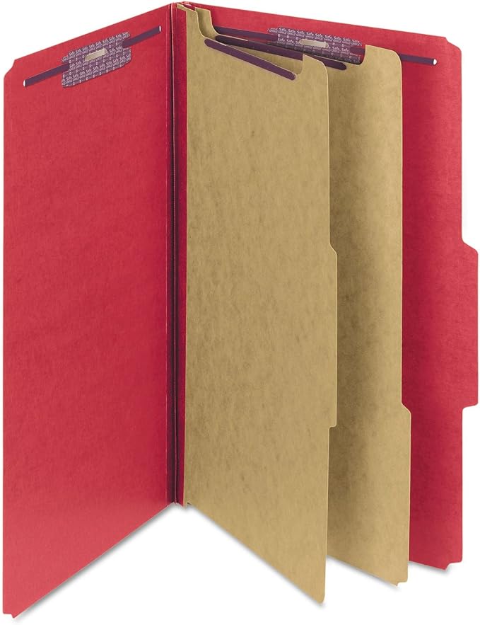 Smead Pressboard Legal Size File Folders with SafeSHIELD Fasteners, 2 Dividers, 2" Expansion, Office Folders, Paper Holder, Bright Red, 10 per Box (19031)
