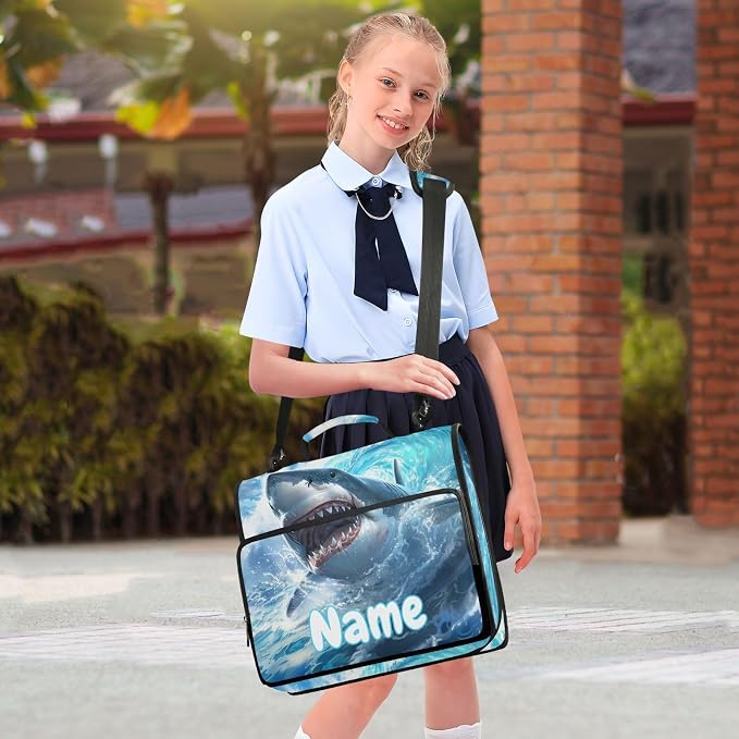 Custom Cute Shark Blue Ocean Wave 3 Ring Binder Bag 1.5 inch Personalized Name Binder Organizer 500 Sheet Documents Storage for School Office