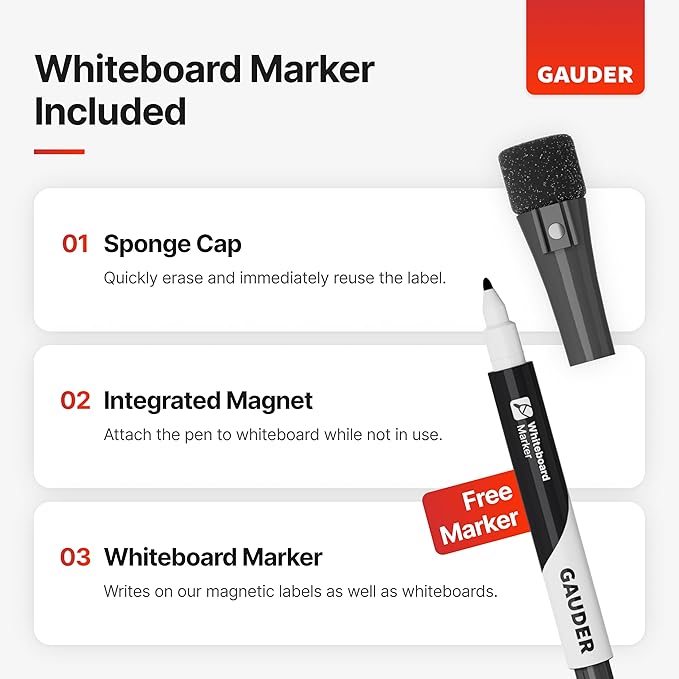 GAUDER Magnetic Dry Erase Labels | Magnetic Labels to Write on | Dry Erase Magnets for Classroom, Whiteboard & Blackboard (Different Sizes)