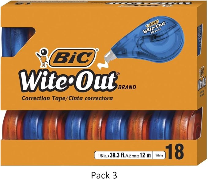 BIC Wite-Out Brand EZ Correct Correction Tape, White, 18-Count, 3 Pack