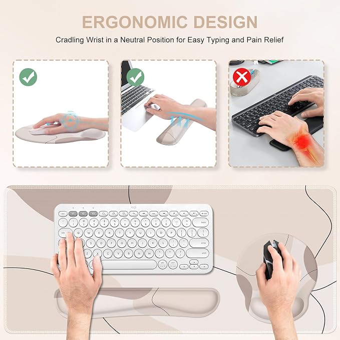 iCasso Brown Art Mouse Mat 35.4"x15.7", Computer Mat for Workspace | Whimsical Keyboard Wrist Rest Ergonomic Desk Pad for Computer, Mousepad Set for Teacher Women Office Workspace Area