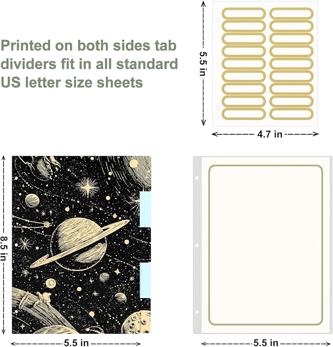 Rouidr Mini 3 Ring Binder with clipboard, 1 inch Round Binder Organizer, 8.5"x5.5" Cute Binder with 5 Dividers Tabs & Clear Sleeves, School Supplies, Office Supplies