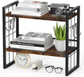 2-Tier Desktop Bookshelf, Desk Shelf Organizer, Rustic Brown | Adjustable Height & 3 Assembly Options, 4 Removable Hooks Provide Extra Storage for Supplies, Books & Home Decor