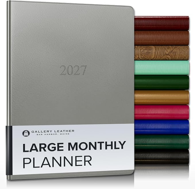 Gallery Leather Large Monthly Planner 2026-2027 Freeport Metallic Silver