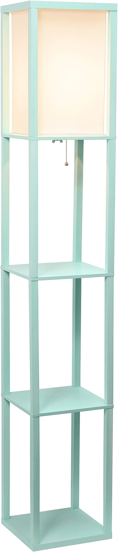 Simple Designs LF1014-AQU Etagere Organizer Storage Shelf Linen Shade Floor Lamp, Aqua