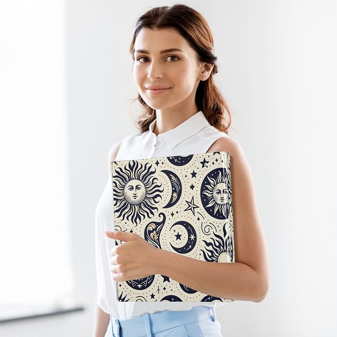 3 Ring Binder Sun Moon Crescent Boho Stars 1.5" Round Ring Binders View Binder with 200 Sheet for Women Men Office Kids School Supplies, 1 Pack