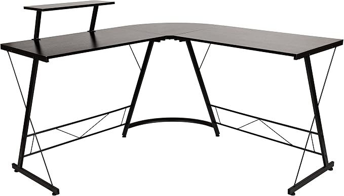 Flash Furniture 71.5 in L-Shaped Corner Computer Desk, Black | Gaming Desk, Space Saving, Easy to Assemble