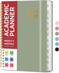Taja Planner 2026-2027, Jul 2026-Jun 2027 Monthly & Weekly Calendar Book | 6.3" x 8.5", Hardcover Academic Calendar with Tabs, Teacher Student Agenda Book for School Office Supplies - Green