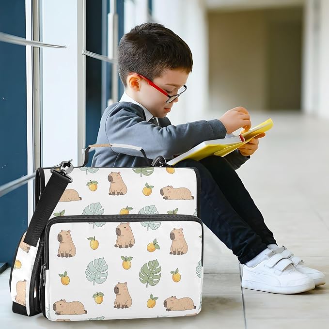 Capybara Cute Print Zipper Binder Bag 3 Ring with Shoulder Strap & Handle Multi Pocket Binder Organizer Bag Large Capacity for School Office Supplies