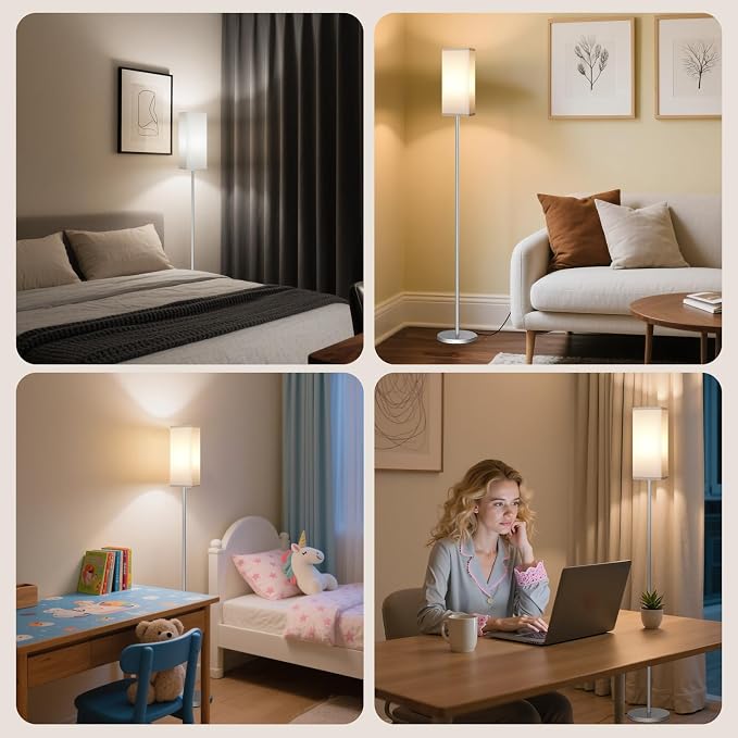 64.6" Floor Lamp, Pole with Foot Switch, Modern Standing Lamp Lamp, Minimalist Freestanding Lamp (Bulb Not Included), for Living Room, Bedroom Office ETL Listed, Silver and White SCW07LD05