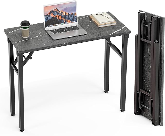 TEMI Small Computer Desk Folding Table - 35.8" Foldable Office Desk, No Assembly, Perfect for Small Spaces in Bedroom, or Apartment, Portable Mini Desk or Study Table Compact Design, Marble Greige