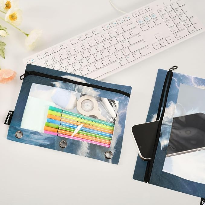 Great Pyrenees Dog Pencil Pouch for 3 Ring Binder, 2 Pack Waterproof Pencil Bags Clear Window Pencil Case Zipper School Office Supplies