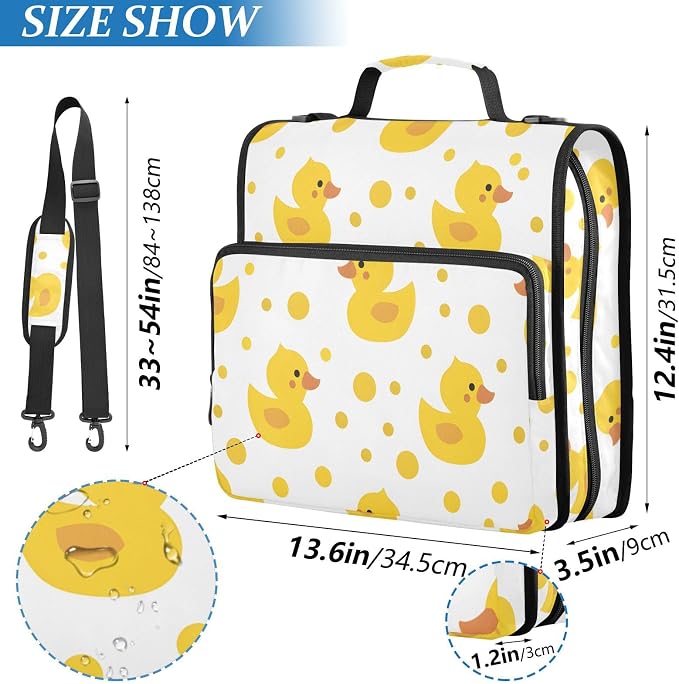 Cute Yellow Ducks 3 Ring Binder Bag 1.5 inch Binder Organizer with Zipper Shoulder Strap 500 Sheet Documents Storage for School Office
