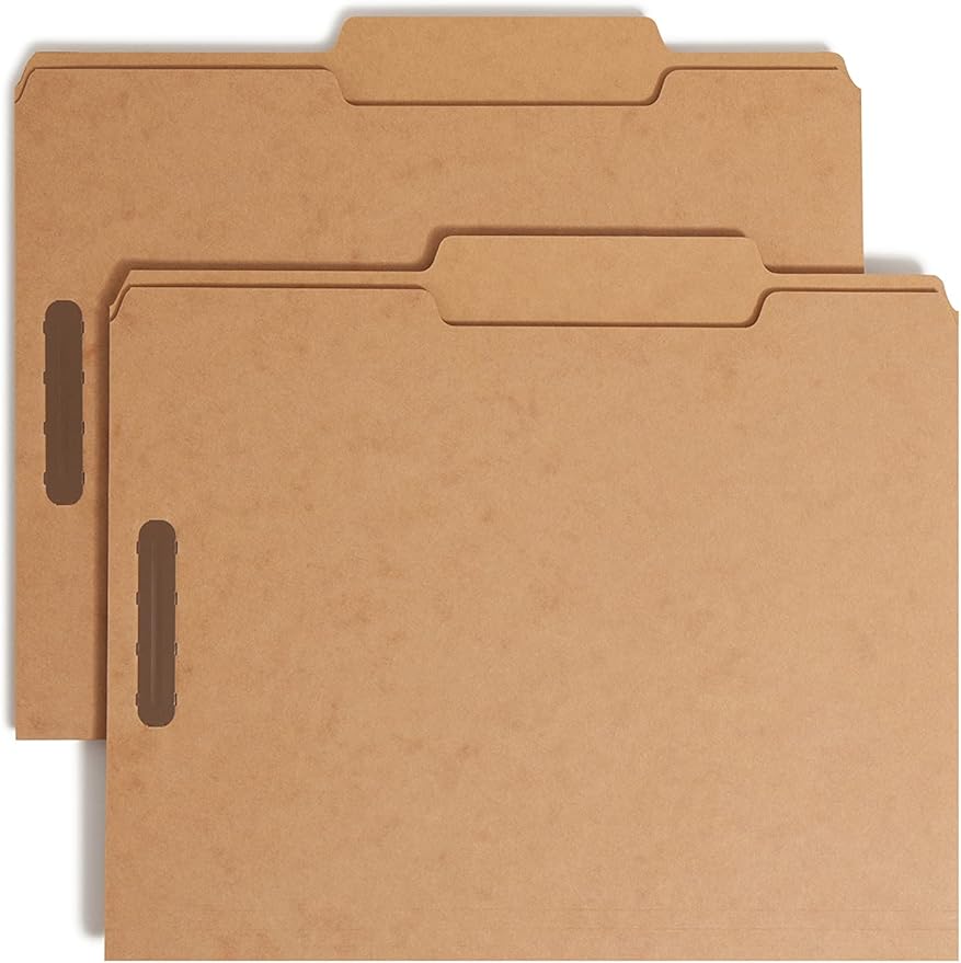 Smead Heavyweight Fastener File Folder, 2 Fasteners, 2/5-Cut Tab Right of Center Position, Guide Height, Letter Size, Kraft, 50 per Box (14882)