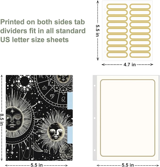 Rouidr Mini 3 Ring Binder with Clipboard, 1 inch Round 8.5 x 5.5 in Cute Binders Organizer with 5 Dividers Tabs & Clear Sleeves, School Supplies, Office Supplies, Sun