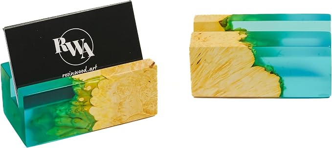 RWA Business Card Holder for Men & Women - Handcrafted Epoxy & Wood, Stylish & Durable Business Card Organizer, Premium Business Card Holders Desk Accessory for Professionals - ELEMENT aqua/maple
