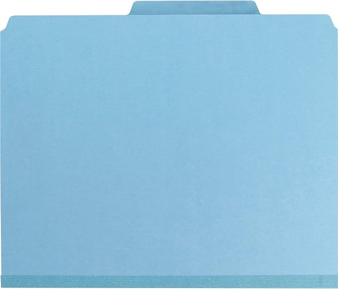 Smead Pressboard Classification File Folder with SafeSHIELD Fasteners, 2 Pocket Dividers, 2" Expansion, Letter Size, Blue, 10 per Box (14081)