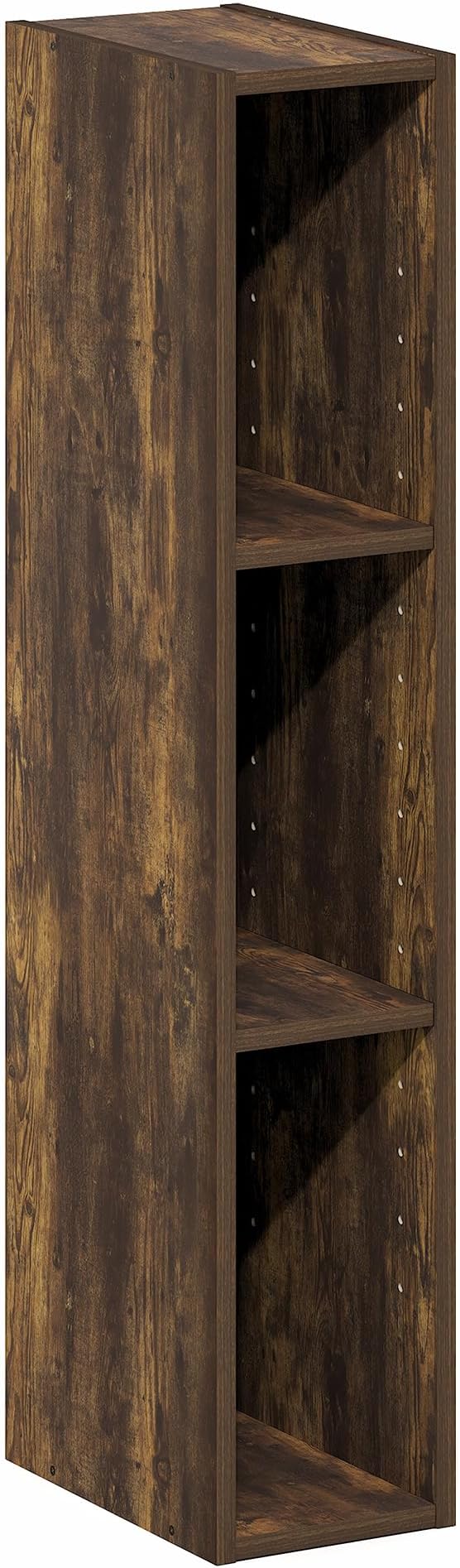 Furinno Fulda Book Shelf, 3-Tier Narrow Bookshelf, Bookcase with 6-in Width Storage Shelf, 9.3 x 5.9 x 31.5, for Living Room, Bedroom, Home Office, Amber Pine