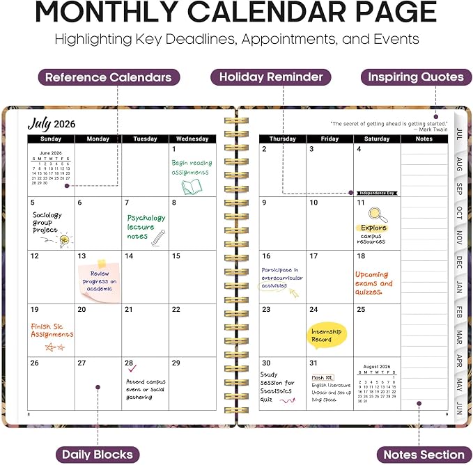 Taja Planner 2026-2027, Jul 2026-Jun 2027 Monthly & Weekly Calendar Planner | 8.5" x 11", Hardcover Academic Calendar, Teacher Student Agenda Book with Tabs, School Office Supplies, Midnight Bloom