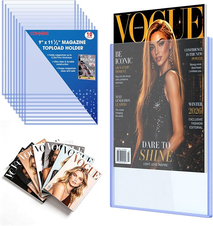10ct 9“x11.5” Magazine Toploaders - Rigid Clear Protectors for Collectible | Protect Magazines from Scratches, Dust and Moisture, Rigid Clear Holders Keep Collectibles Flat & Clean, Storage and Display