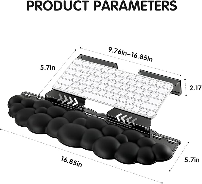 Black Acrylic Keyboard Stand with Wrist Rest，Detachable/Adjustable Width | Ergonomic Cloud Wrist Rest Keyboard Support，Width Adjustment 9.7-16.8 in,for Laptop,Office Desk - Portable Comfortable Typing