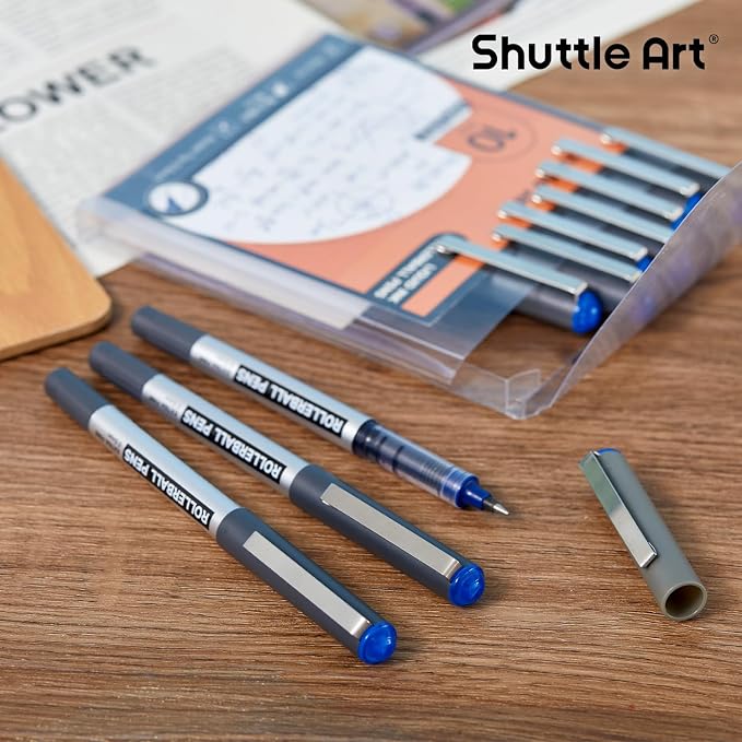 Shuttle Art Rollerball Pens, 10 Pack Blue Liquid Ink Pens, 0.5mm Extra Fine Point, Quick Drying for Writing Journaling Taking Notes School Office