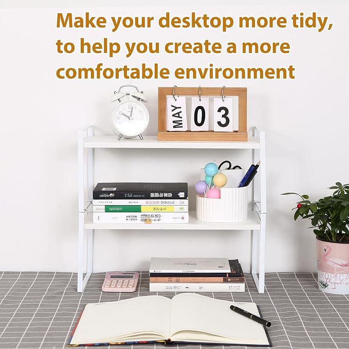 YGYQZ Desk Shelf Organizer, 2-Tier Desktop Bookshelf, White | Detachable Design, 2-Tier Storage, Multi-Use Desktop Shelf, Compact Organization, Ideal for Office, Dorm & Home