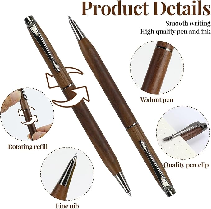 MultiBey 4x6 In Walnut Wood Sticky Note Holder with Pen Slot and Wood Pen | 4x6 Self-Stick Note Dispenser with Pen Slot, Natural Wood Memo Pad Holder Organizer Desk Accessories for Office School Home