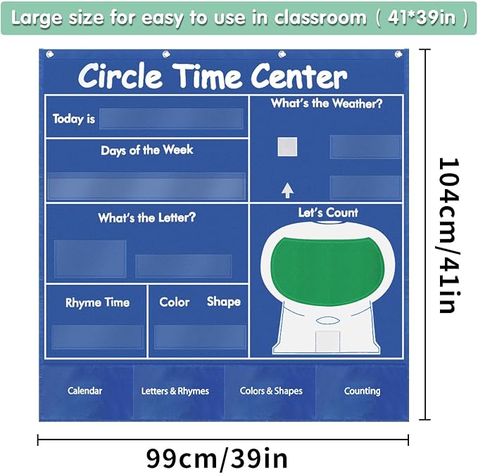 Boczif Circle Time Learning Center Pocket Chart, Classroom Calendar (Blue)